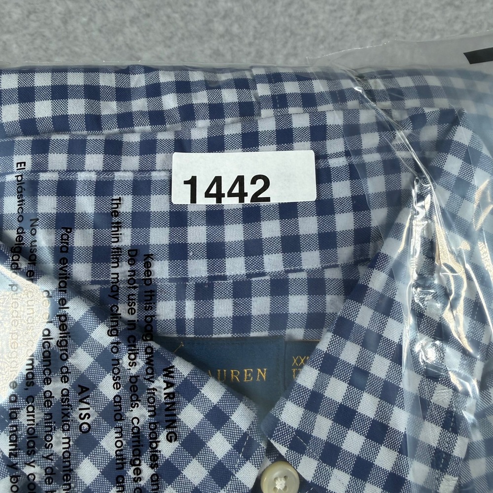 Polo Ralph Lauren Performance Gingham Dress Shirt XXL 2XL Navy Button Down Pony - Picture 11 of 11